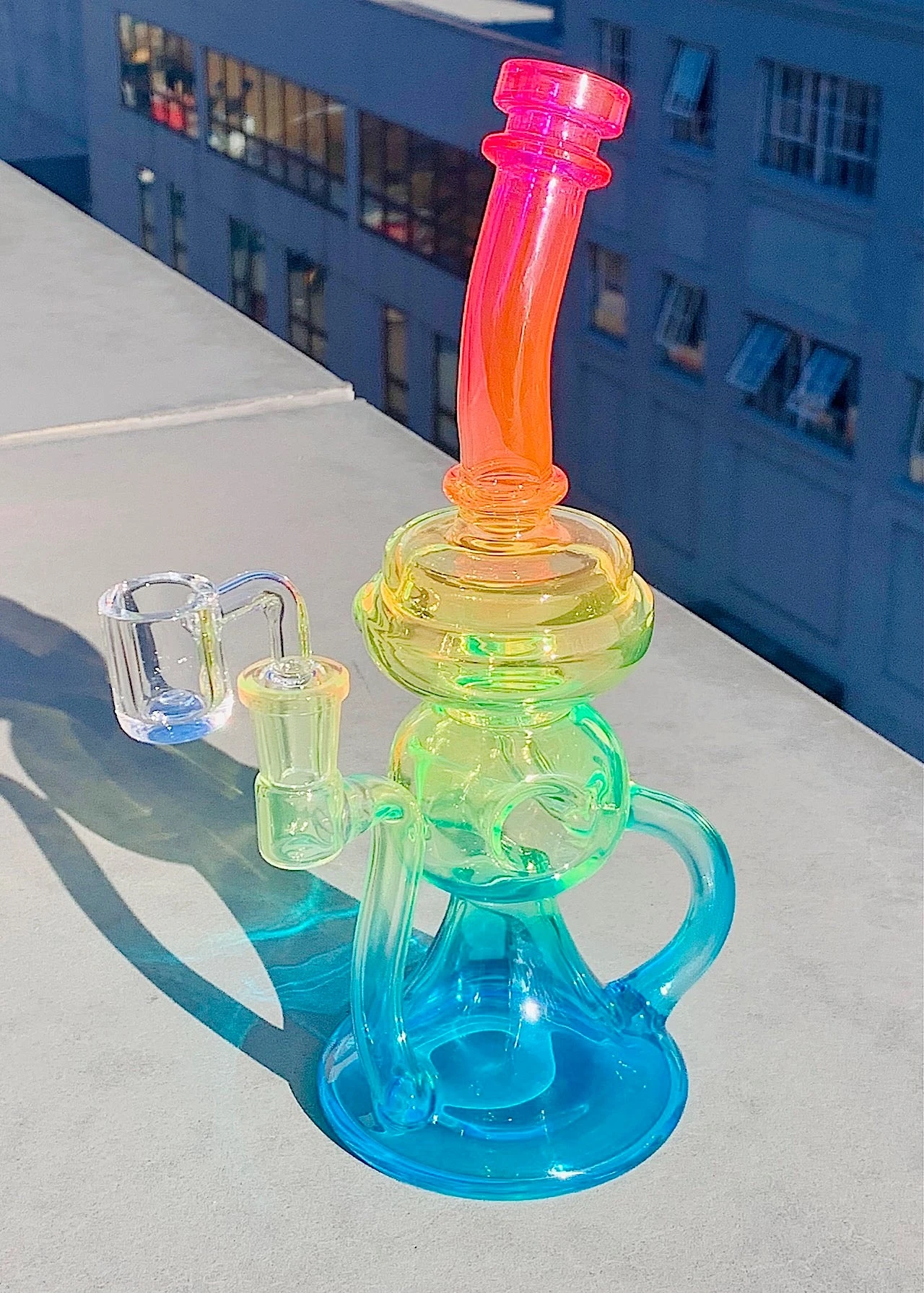 NEON RAINBOW RECYCLER RIG (uv Reactive)(Neon Rainbow Recycler Rig Uv Reactive) 4 NEON RAINBOW RECYCLER RIG (uv Reactive)(Neon Rainbow Recycler Rig Uv Reactive) - Image 4