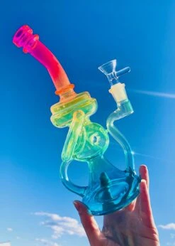 NEON RAINBOW RECYCLER BONG (uv Reactive)(Neon Rainbow Recycler Bong Rig)