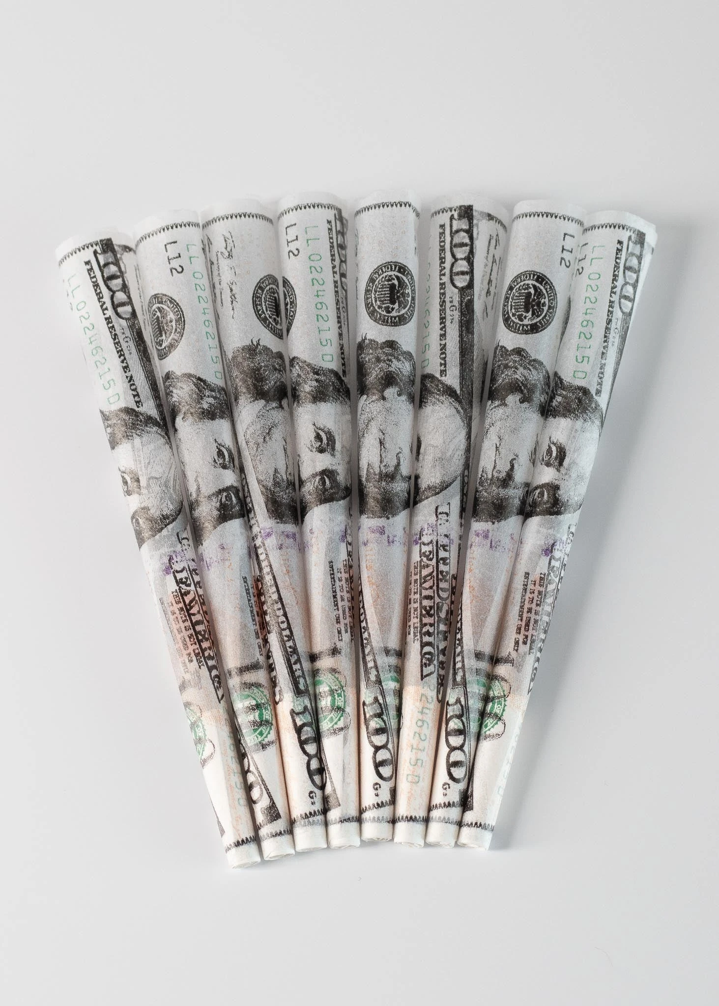 BENJAMIN $100 DOLLAR BILL CONES (8-pack)(Benjamin 100 Dollar Bill Cones) 1 BENJAMIN $100 DOLLAR BILL CONES (8-pack)(Benjamin 100 Dollar Bill Cones)