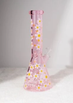 RETRO DAISY BONG 10"(Retro Daisy Pink Glass Bong) -Glass Smoke World daisy bong3